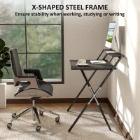 HOMCOM 81.5 cm Folding Computer Desk with Monitor Shelf - Black(m-6)