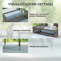 Outsunny Panchina da Esterno 2 Posti con Tavolino da Caffè, in Acciaio e Rattan PE, 137x59x82 cm, Grigio(m-3)