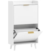 HOMCOM Meuble à chaussures 12 paires, armoire à chaussures étroite avec 2 tiroirs rabattables, étagères réglables, blanc(m-1)