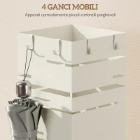 HOMCOM Portaombrelli Quadrato in Metallo con Vassoio Antigoccia Rimovibile e 4 Ganci, 15.5x15.5x49 cm, Beige(m-5)