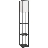 HOMCOM Lampada da Terra con Ripiani, Luce Regolabile, Interruttore a Pedale e Porte USB, Nero(m-1)