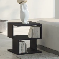 HOMCOM Side Table, Square Coffee Table, Modern End Table with 2 Tier Storage Shelves for Living Room, Bedroom, Black(m-2)