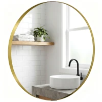 HOMCOM Round Wall Mirror 61 cm, Wall Mounted Bathroom Mirror with Tempered Safety Glass and Aluminium Alloy Frame, Gold Tone(m-11)