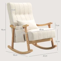 HOMCOM Schaukelstuhl mit Nierenkissen, breiter Sitz, Kautschukholzrahmen, bis 120 kg, Beige(m-3)