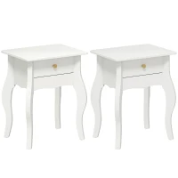 HOMCOM Lot de 2 tables d'appoint, bout de canapé avec pieds courbés, table basse pour salon, chambre, 45 x 35 x 55 cm, blanc(m-1)