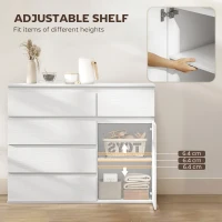 HOMCOM Modern Chest Of Drawers, 5 Drawer Dresser with Adjustable Shelf, Soft-Close Door, White(m-5)