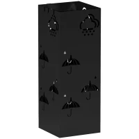 HOMCOM Metal Umbrella Stand, Square Umbrella Holder with Removable Drip Tray and 4 Hooks, Decorative Umbrella Storage Rack for Hallway, Entryway, 15.5 x 15.5 x 41 cm, Black(m-1)