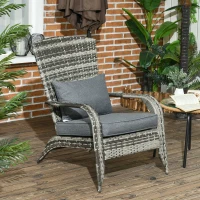 Outsunny Sedia da Giardino Adironrack con Braccioli, in Rattan e Acciaio, 64x80x90 cm, Grigio(m-9)