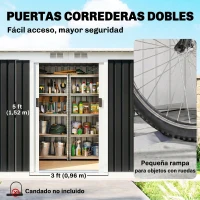 Outsunny Caseta de Exterior 280x130x172 cm Cobertizo de Jardín con Puertas Correderas Base y Ventilaciones Gris Oscuro(m-5)