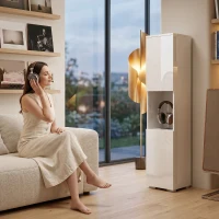 HOMCOM Mobile Multimediale Slim a 5 Ripiani con Ripiani Regolabili, Bianco(m-8)