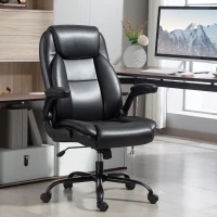 HOMCOM Cadeira de Escritório com Apoios de Braço Rebatíveis Cadeira Ergonômica Altura Ajustável Função de Balanço Preto(m-6)