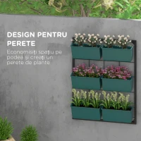 Outsunny Grădină Verticală de Perete pe 3 Niveluri cu 6 Ghivece, din Oțel și Plastic, 52x14x66 cm, Verde(m-4)