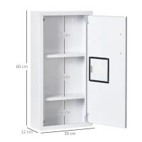 kleankin Dulap Medicamente cu 3 Rafturi și Ușă Magnetică, din Oțel, 30x12x60 cm, Alb(m-3)