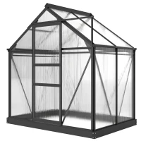 Outsunny Serre de jardin polycarbonate 190 x 132 x 201 cm résistant aux UV 30+ fondation renforcé gouttière gris(m-12)