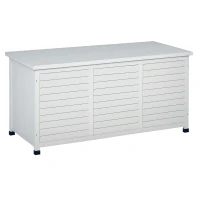 Outsunny Coffre de rangement extérieur malle de rangement en bois 283L 2 chaînes 127 x 56 x 60 cm blanc(m-1)