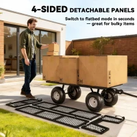 Outsunny 114L Steel Frame Garden Cart Trolley - Black(m-4)