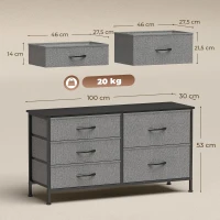 HOMCOM Cómoda con 5 Cajones de Tela Cómoda para Dormitorio Marco de Acero Cajonera para Salón Oficina Gris Oscuro y Negro(m-3)