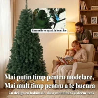 HOMCOM Brad de Crăciun Artificial 200 cm cu 1000 Ramuri și Bază Pliabilă, Verde(m-6)