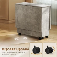 HOMCOM Masă de Bucătărie Pliabilă pe Roți cu 2 Sertare, 2 Uși și Dulap, din Lemn, 140x76x74 cm, Gri Ciment(m-7)