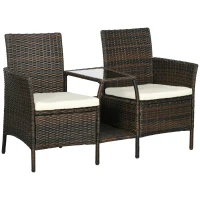Outsunny Set da Giardino in Rattan con 2 Sedie Moderne e Tavolino da Caffè, 138x60x87 cm, Marrone(m-1)