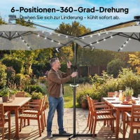 Outsunny Ampelschirm LED Solar ca. Ø300 cm Drehbar Sonnenschirm mit Kurbel Ständer Schutzhülle Hellgrau(m-7)