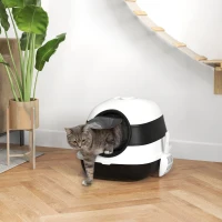 PawHut Caixa de Areia para Gato Dobrável Porta Basculante Janela Pá Fornecidas Preto e Branco(m-2)