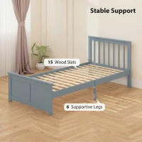 HOMCOM Pine Storage Bed, 3ft Single Solid Wooden Bed Frame with Drawers, Headboard, Wood Slat Support, Grey(m-5)