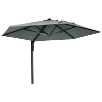Outsunny 2.5m Wall Mounted Parasol, Hand to Push Outdoor Patio Umbrella with 180 Degree Rotatable Canopy for Porch, Deck, Garden, 250 cm, Grey(m-1)