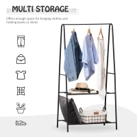 HOMCOM Metal Clothes Rack Coat Garment Hanger Hallway Organiser Hanging Rail Stand 2-tier Shoe Shelving A Shaped 77W x 45D x 153H cm Black(m-4)