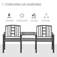 Outsunny Panchina da Giardino Moderna 2 Posti con Tavolino e Foro per Ombrellone Arredamento da Esterno 165x56x85.5cm Nero(m-8)