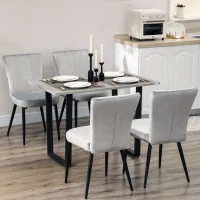 HOMCOM 4er-Set Esszimmerstühle, Akzentstühle für Küchen und Esszimmer, Stuhlset, Velours-Optik, Hellgrau+ Schwarz(m-10)
