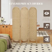 HOMCOM Freestanding Privacy Screen, 3 Panel Folding Room Divider for Living Room, Bedroom and Office, Natural Wood Finish(m-4)
