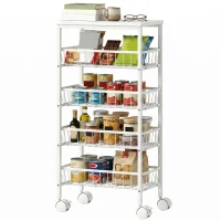 HOMCOM Carrito Auxiliar con Ruedas 4 Cestas Extraíbles Carga 15 kg Marco Metálico para Comedor Baño 40x24x82 cm Blanco(m-14)