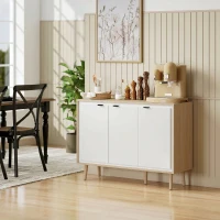HOMCOM Bufet Modern cu 3 Uși și Raft Reglabil, 107x35x77 cm, Alb Lucios și Stejar(m-9)