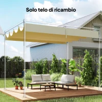 Outsunny Telo Pergola per Esterni Anti UV in Poliestere Beige con 8 Fori di Drenaggio, 392x350 cm(m-2)