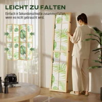 HOMCOM 4-teiliger Raumtrenner, faltbar, Boho-Design, tropisches Motiv, freistehender Raumteiler, Holzrahmen, Grün(m-7)