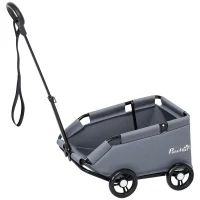 PawHut Carrinho para Cão Carrinho para Cão Pequeno Dobrável a 4 Rodas com Haste de Empurrar Ajustável 53x45x28 cm Cinza(m-7)
