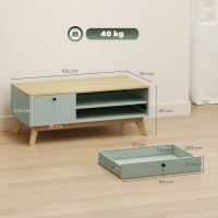 HOMCOM Table basse de salon, table d'appoint rectangulaire avec tiroir, porte et compartiment ouvert, vert clair et chêne(m-3)