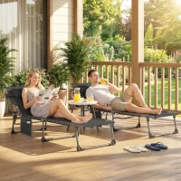 Outsunny Set de 2 Șezlonguri de Grădină Pliabile, Reglabile pe 5 Niveluri, cu Perne, Șezlonguri Textilenă cu Buzunar Lateral, Mâner, pentru Plajă, Piscină, 57x200x38 cm, Negru(m-8)