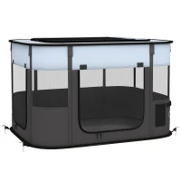 PawHut Cercado dobrável para cão gato pequenos animais em tecido Oxford com arrumação 84 x 64 x 53 cm cinza e preto(m-1)