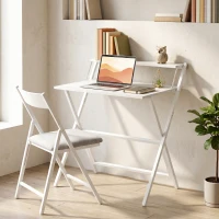 HOMCOM 70 cm Folding Computer Desk with Monitor Shelf - White(m-13)