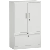 HOMCOM Dulap de Birou din Oțel cu Raft Interior Reglabil și Sertar, 80x40x130 cm, Alb(m-1)