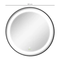 kleankin Badezimmerspiegel, LED-Beleuchtung, dimmbar, 3 Lichtfarben, Metallrahmen, Ø60 cm, Schwarz(m-3)