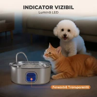 PawHut Fântână pentru pisici de 7L cu lumină LED și perie, din oțel inoxidabil 304, 32x22,1x22,3 cm, argintiu(m-5)