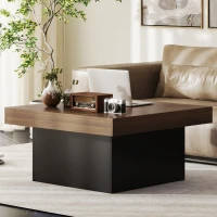 HOMCOM Table basse carrée avec éclairage LED 16 couleurs, table de salon moderne, 90 x 90 x 45 cm, noyer(m-11)