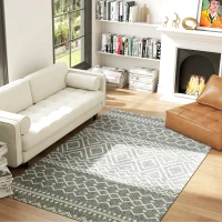 HOMCOM Teppich für drinnen und draußen, Boho-Design, leicht zu reinigen, Grau(m-10)