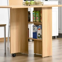 HOMCOM Mesa de Comedor Plegable con Ruedas Mesa Auxiliar Multifuncional con Alas Abatibles y Estantes 140x80x74cm Madera(m-8)
