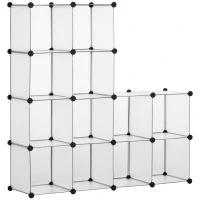 HOMCOM Armario Modular de Plástico Zapatero Organizador con 16 Cubos para Entrada Pasillo Dormitorio 125x32x125 cm Transparente(m-11)