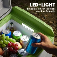 Outsunny 24,2 Liter Camping-Kühlschrank, Autokühlschrank, Kühlbox mit LED-Licht, AC- und DC-Adapter, leiser Betrieb, Grau+Grün(m-6)