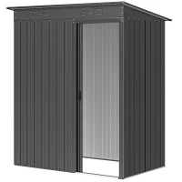 Outsunny Căsuță de Grădină din Metal cu Orificii de Ventilație și Ușă Glisantă, 159x106x181 cm, Gri Închis(m-12)